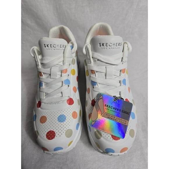 Womens SKECHERS STREET UNO-SPOTTED AIR White Multi Dot LEATHER Shoes 6 - Picture 4 of 16